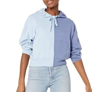 GAP NWT Women's Cropped Zip Hoodie Hooded Two Toned Blue Sweatshirt